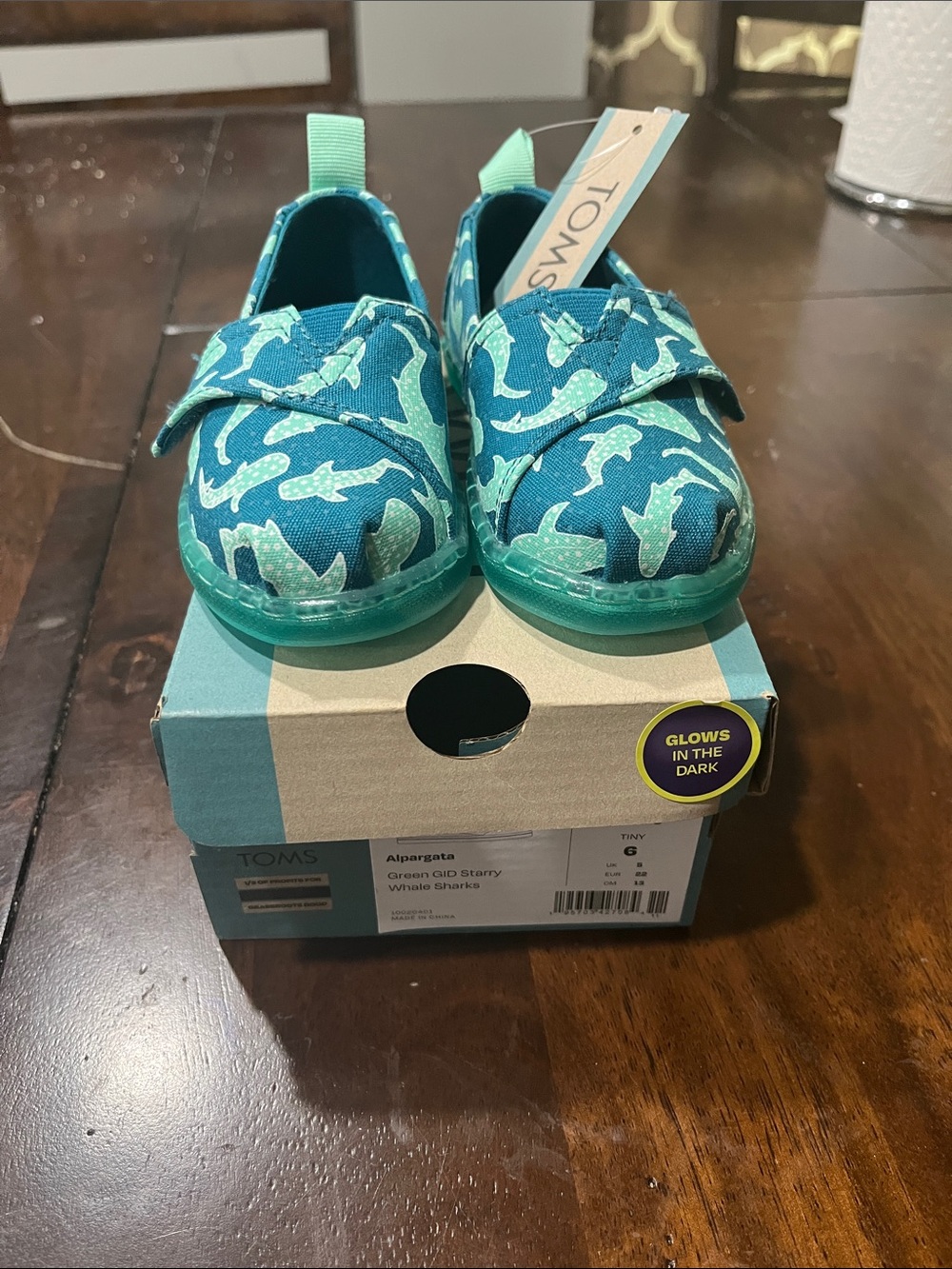 NWT Toms Teal Shark Print Toddler Slip-On Shoes